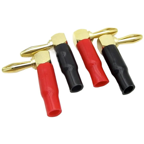 10 Pack 4mm Right Angle Banana Plugs Gold Plated Connectors With Soft Plastic Sheath For Wire Holes 90 Degree Bend Red Color Perfect For Audio Speaker Wiring And DIY Projects
