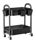 Two Tier Rolling Cart With Wheels Heavy Duty Metal Storage Organizer On Casters For Office Kitchen Craft Room Or Under Desk Trolley Small Utility Carts For Tools And Supplies Black