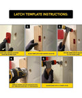 Latch template instructions showcasing No Sweat Bamboo Router Jig For Door Latch And Deadbolt Installation with red center locator.