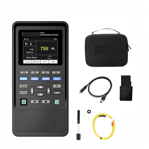 Top Shelf Digital Metal Leeb Hardness Tester For Stainless Steel And Copper Alloys HRC HL HB HV HS HRB Scales with accessories included.