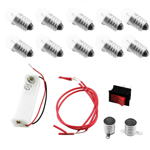 Cool Hands On Circuit Experiment Kit For Electricity Learning DIY STEM Kit components including bulbs, battery box, switch, wires.