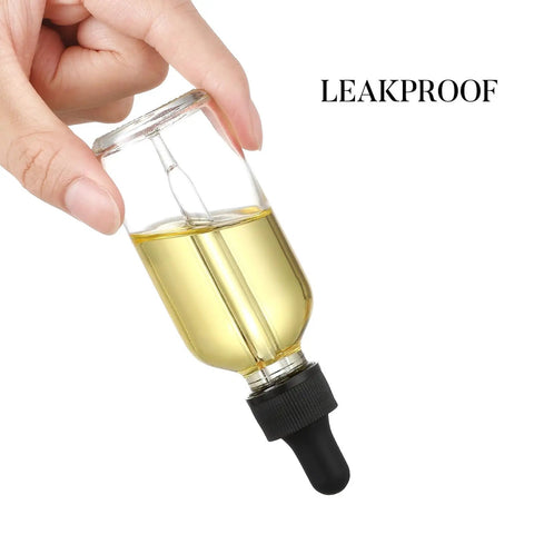 No Sweat Bundle Of Four 2 Oz Clear Glass Eye Dropper Bottles With Tight Black Lids And Leak Proof Seal Comes With A Smart Steel Pouring Funnel Plus Clean Adhesive Tags Totally Straight Up For Essential Oils