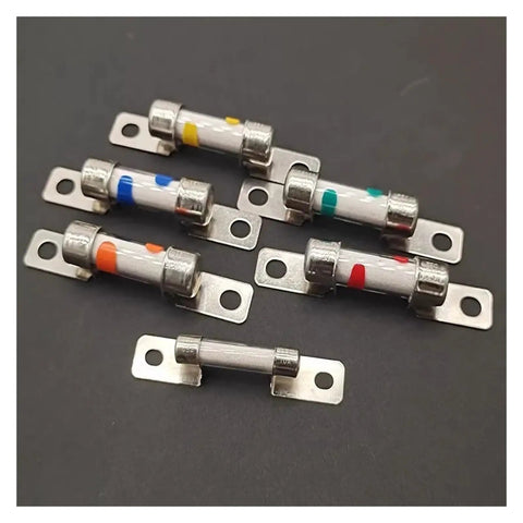 Tough Setup High Voltage Dc Fuse For Electric Cars Rated At Dc450V And 40 Amps, pack of 7 blade fuses with colored bands.