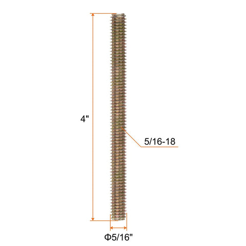 8-Piece Fully Threaded Rod Set 5/16-18 Inch Zinc Plated Carbon Steel For Furniture Mounting And Fastening, 4 Inch Length