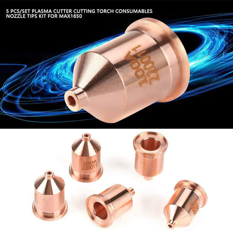 Five Piece Plasma Cutter Nozzle Tips Kit For MAX1650 Pro Grade Copper Construction For Strong Conductivity Durable Torch