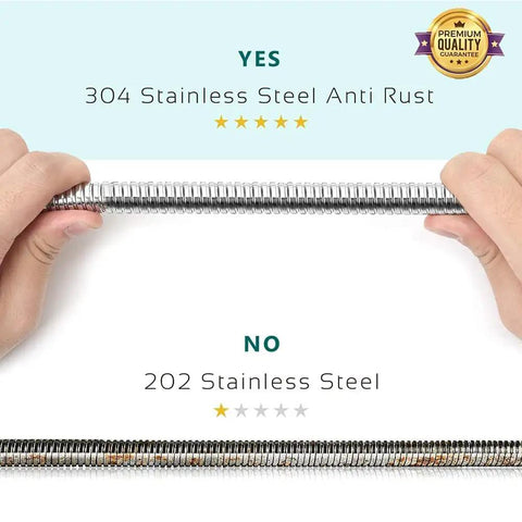Comparing 79 Inch Expandable Shower Hose Extra Long for Handheld Shower Head Chrome 304 vs 202 stainless steel quality.