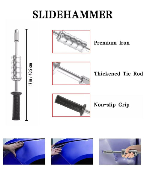 Slide hammer of 800VA Stud Welder And Dent Puller Kit With Slide Hammer For Auto Body Repair with premium iron and non-slip grip.