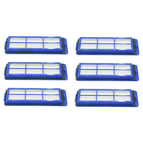Six Pack Replacement Vacuum Filters For RoboVac 11S Max in a grid layout, featuring blue frames with white filter material.