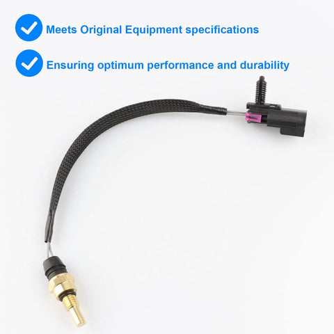 Coolant temperature sensor with black braided sleeve, brass threaded sensor and black connector with purple latch