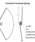 Dope Torsion Springs Kit For 3D Printers 120 Degree Stainless Steel Assortment For Bambu Lab X1 X1C P1P P1S P2S A1 Mini 1x5x3mm diagram