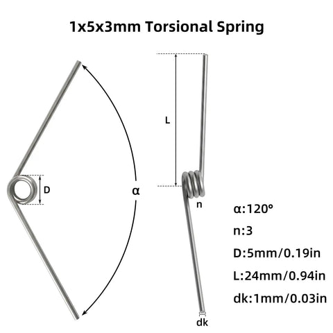 Dope Torsion Springs Kit For 3D Printers 120 Degree Stainless Steel Assortment For Bambu Lab X1 X1C P1P P1S P2S A1 Mini 1x5x3mm diagram
