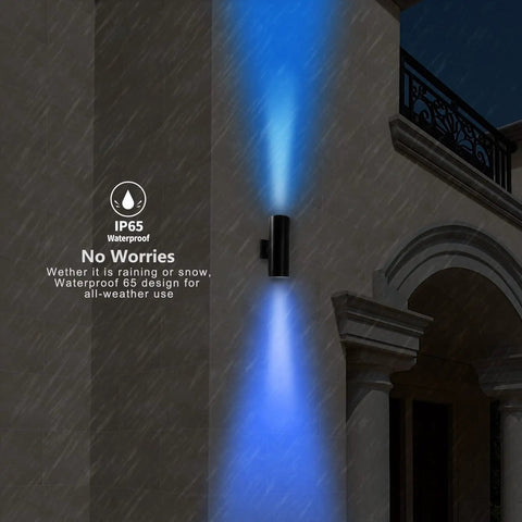 Up And Down Outdoor Wall Sconce 72W 7200LM RGBW LED Light With 24 Color Options, Dimmable Color Changing Porch Lighting, RF Remote Control, Perfect For Garage Front Door Patio Terrace Hallway Post Pool Area Theater