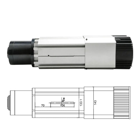 Professional Air Cooled Spindle Motor 9Kw 220V 380V With Automatic Tool Change Iso30 Collet For Cnc Milling Routers detailed view showing dimensions.