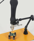 Close-up of Helping Hands Soldering Third Hand With 3X And 6X LED Magnifying Lamp Hot Air Gun Holder on orange base with PCB clamp