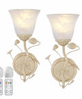 Folux Battery-Operated Vintage White Flower Wall Sconce Set of 2, featuring glass shades and remote control for ambiance.