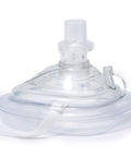 Pack of 5 Single Valve CPR Rescue Masks in Red Hard Case for Adult and Child, showing mask detail with elastic strap and valve.
