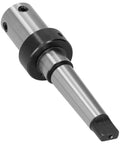 Annular cutter arbor for drill press MT3 to 3/4 Weldon shank with coolant collar; silver and black metal tool
