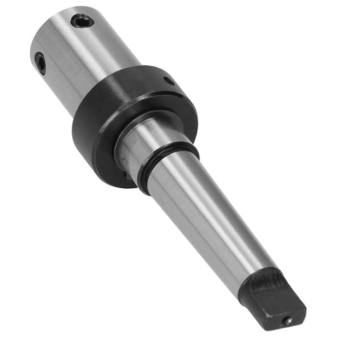 Annular cutter arbor for drill press MT3 to 3/4 Weldon shank with coolant collar; silver and black metal tool