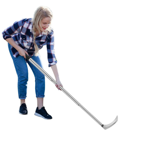 Person using Long Handle Sickle Weeding Garden Tool For Grass Cutting And Vine Removal Heavy Duty Billhook Style Cutter