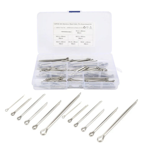 Cotter Pin Kit 150 Pcs Stainless Steel 304 Hairpin Fasteners 6 Size Assortment M1.6x25 M2.5x25 M2.5x40 M3.2x30 M3.2x40 M4x60