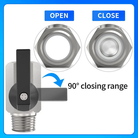 Chrome Plated Brass Mini Ball Valve 3/8 NPT Male To 3/8 NPT Female Pipe Fitting with 90° shut off range diagram