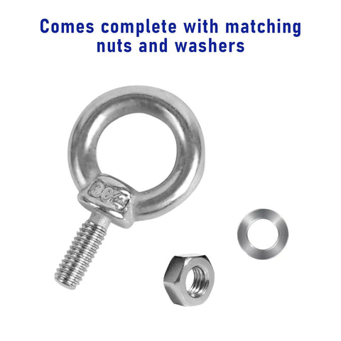 Six Pack 304 Stainless Steel M4 Eye Bolts With Matching Hex Nuts Top Shelf Heavy Duty Machine Fasteners For Rigging Towing And Garage Builds Built Like A Tank To Handle Any Project With Ease with nuts and washers