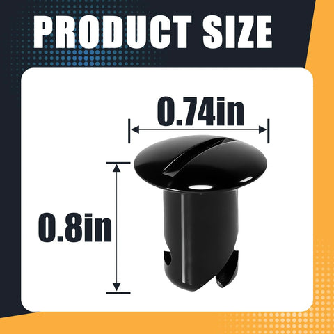 Dzus fastener with oval black aluminum button head; 0.74 in wide, 0.8 in tall (front view)