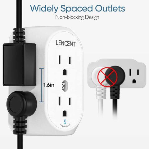 2 Prong To 3 Prong Grounding Outlet Adapter With 6 Wide Outlets, Wall Mount Power Strip Expander, non-blocking design showcase
