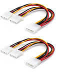 Two Pack 4 Pin Power Supply Y Splitter Cable Kit Internal Extension Cable 2 Female To 1 Male Connectors 20 Cm Length Ideal For IDE Hard Drives And CD DVD Drives.