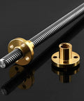 Close-up of 4 Pack T8 Leadscrews with brass nut and stainless steel threaded rod, ideal for 3D printer Z axis upgrades, CNC machines.