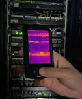 Pocket Thermal Camera With 160x120 Infrared Resolution showing thermal image of server rack, metal build, ultra portable design