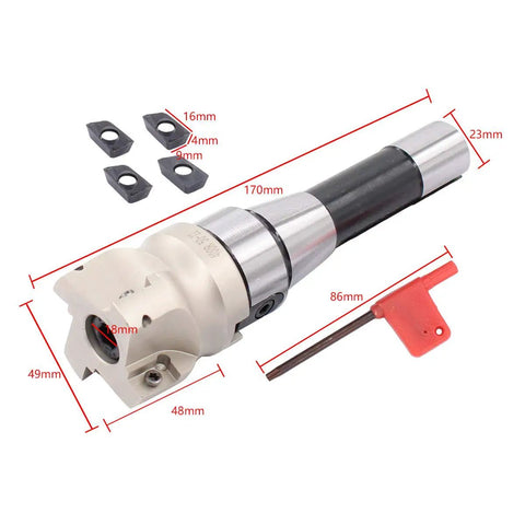 R8 FMB22 Shank Face Mill Arbor Kit with 400R 50mm CNC End Mill Shell, includes four APMT1604 inserts and T15 wrench