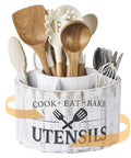 Extra Large 10 Inch Kitchen Utensil Holder With Slick 360 Degree Lazy Susan Spin That Keeps Counters Clean And Makes Grabbing Spatulas Whisks And Tongs Total Breeze Heavy Duty Modern Sleek Design filled with wooden and silicone cooking tools.