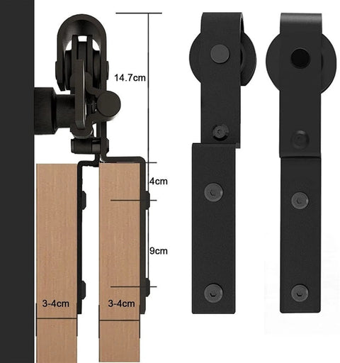 Heavy Duty Sliding Barn Door Hardware Kit With Single Track Bypass For Double Doors, Flat Black 183Cm Track, 6 Ft Length