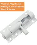 Close-up of 2 Pack White Barrel Bolt Latch 2 Inch Sliding Door Lock Aluminum Alloy Slide Bolt heavy duty securing mechanism.