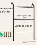 Heavy Duty Vinyl Storage Rack For Three Rollers Wall Mounted Textile Sample Display showing 150cm internal space dimensions.