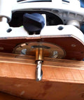 Brass Router Bushing Set, 9-Piece Pro-Grade With Guide Sizes installed on a router for precise, clean template cuts.