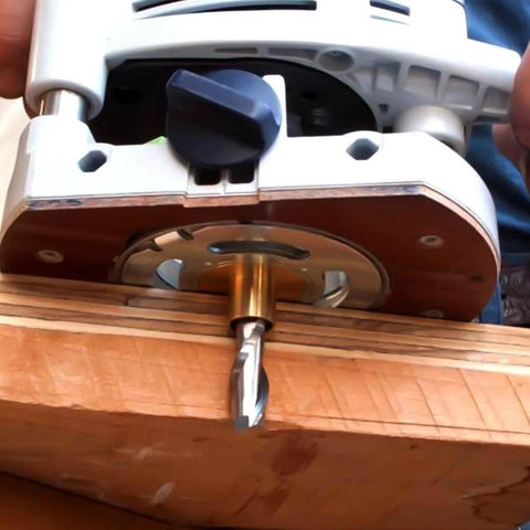 Brass Router Bushing Set, 9-Piece Pro-Grade With Guide Sizes installed on a router for precise, clean template cuts.