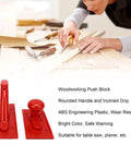 Heavy Duty Safety Push Block Set For Table Saws And Router Tables, 2 Piece Kickback Buster with rounded handles on workspace.
