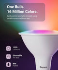 PAR38 Smart LED Flood Light Bulb With WiFi Color Change RGB And Tunable White, 13W Dimmable, displaying 16 million colors