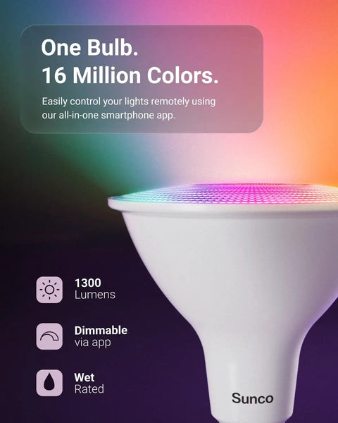 PAR38 Smart LED Flood Light Bulb With WiFi Color Change RGB And Tunable White, 13W Dimmable, displaying 16 million colors