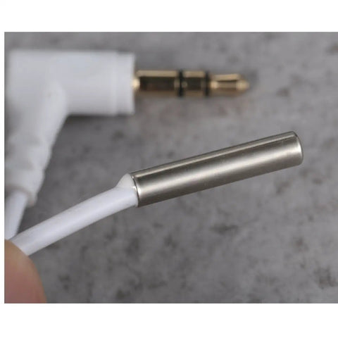 Close-up of NTC 10K Temperature Probe Sensor with 3.5mm audio plug and 9.8ft cable for temperature controllers.