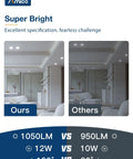 Comparison of 12 Pack 6 Inch Ultra Thin LED Recessed Canless Downlights With Junction Box 6000K Daylight 1050 Lumens 12W on left vs others on right