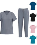 Women Housekeeping Uniforms And Nursing Scrub Sets With Utility Pockets Breathable V Neck Zipper Tops in various colors