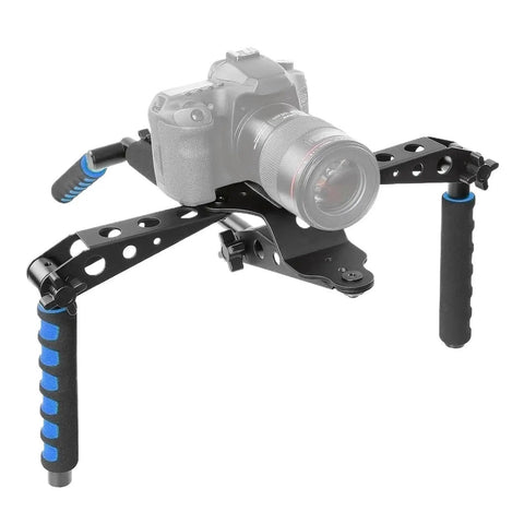 Shoulder Mount Rig Stabilizer For Canon EOS 5D Nikon Sony Panasonic Camcorders Pro Grade Filmmaking System with handles visible