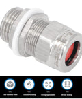 Close-up of a stainless steel and nylon Heavy Duty IP66 Waterproof Armored Cable Connector Cord Grip Kit with G1/2 threads and lock nut.