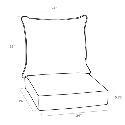 Diagram of Outdoor Deep Seat Cushion Set 24x24 Inches Weatherproof Rain Proof Fade Resistant Patio Cushions, size 24x24 bottom, 21 back