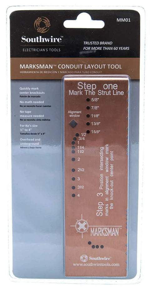 Packaging of Marksman Conduit Spacer No Math Layout Tool For Precise Wiring Spacing Anodized Aluminum With Laser Etched Markings