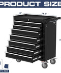7 Drawer Rolling Tool Chest With Locking System On Wheels, Beefy High Capacity Steel Tool Cabinet For Garage, Workshop, And Warehouse, Durable Black Metal Storage Cart, 31 x 24.4 x 13 in