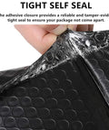 Close-up of self-sealing feature on Black Bubble Mailers 4x6 Inch Self Seal Padded Envelopes Made With Thick Poly Bubble, 50 Pack For Shipping Protection.